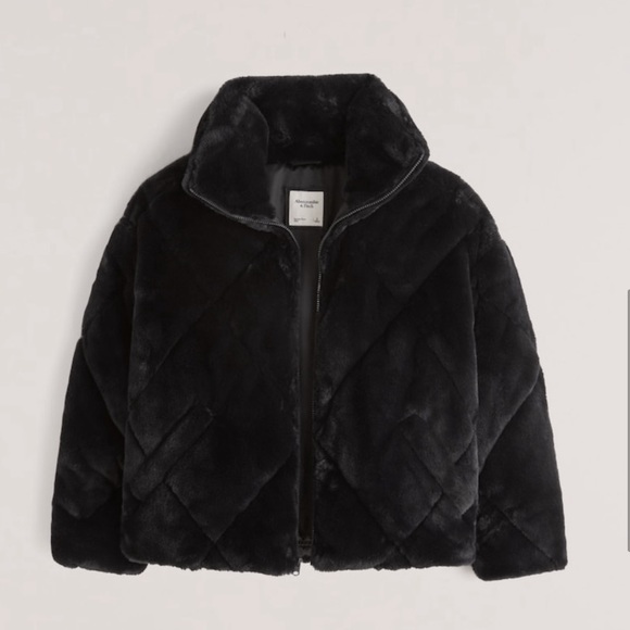 Abercrombie Black Fur Puffer jacket - Picture 1 of 5